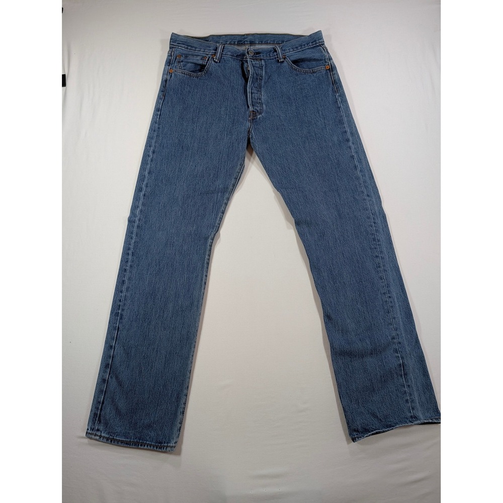 Levis 501 Original Fit Mens Blue Denim Jeans 36x34 Button Fly Straight Leg